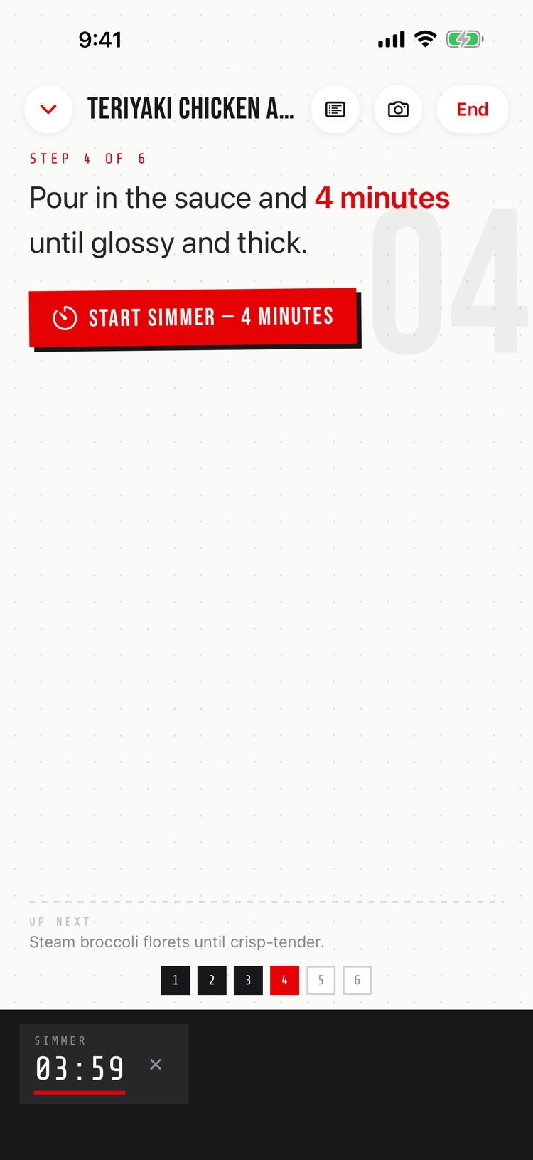 Cooking mode with a simmer timer running