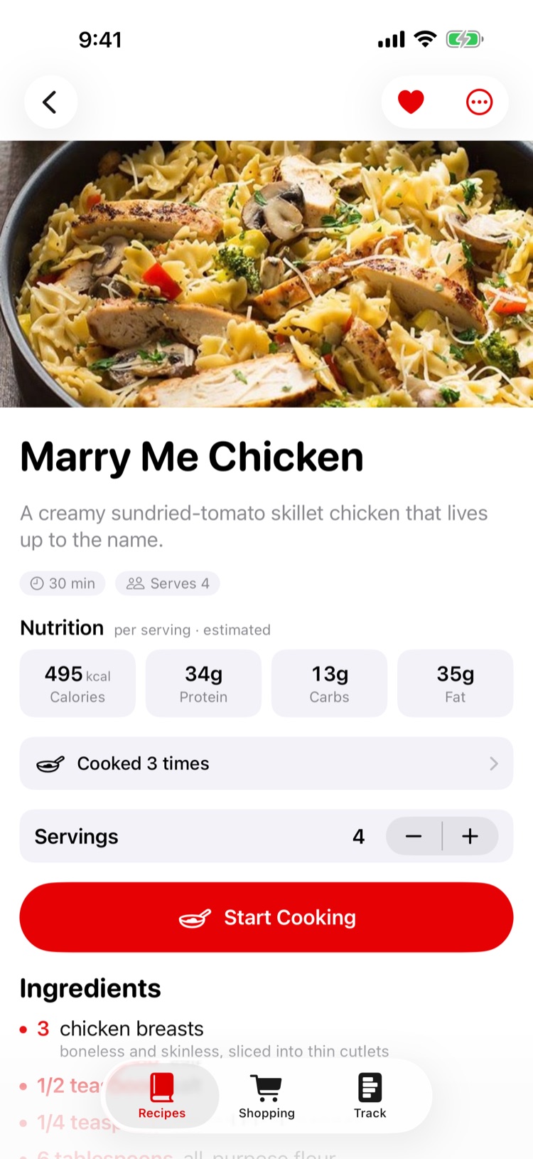 The recipe — nutrition included